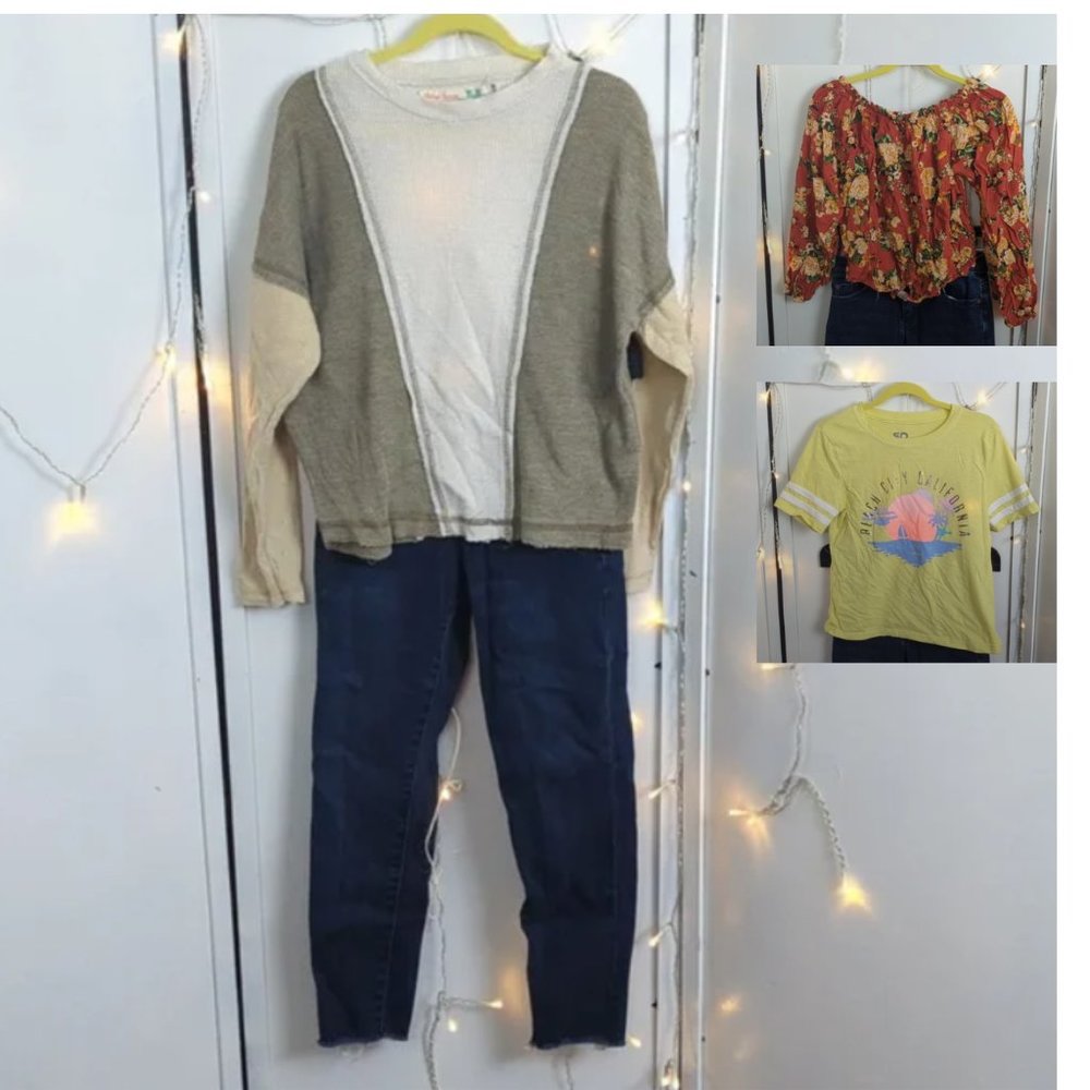 Girl Size 8 Bundle: Jeans, Waffle Shirt, Tee, Floral Blouse